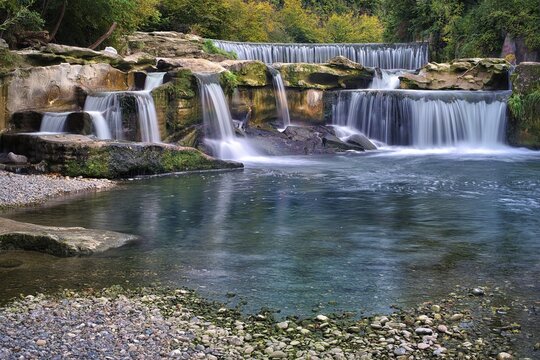 Monkey gorge with waterfall on the river T&ouml;ss, Winterthur, Canton Zurich, Switzerland