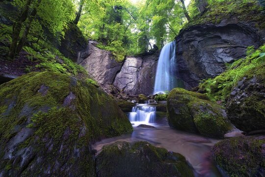 M&uuml;libach with waterfall, Finstersee, Canton Zug, Switzerland