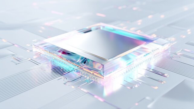 透明感のある半導体チップのクローズアップ。テクノロジーや電子機器関連のイメージ素材