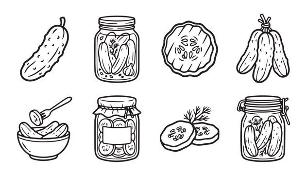 Pickled cucumbers in jars and sliced with dill during preparation for canning on white background