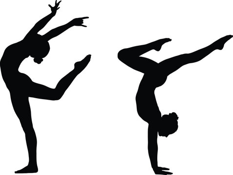 Silhouettes of gymnasts performing exercises
