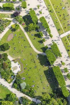 View of Champ de Mars from Eiffel Tower, Paris, Ile-de-France, France