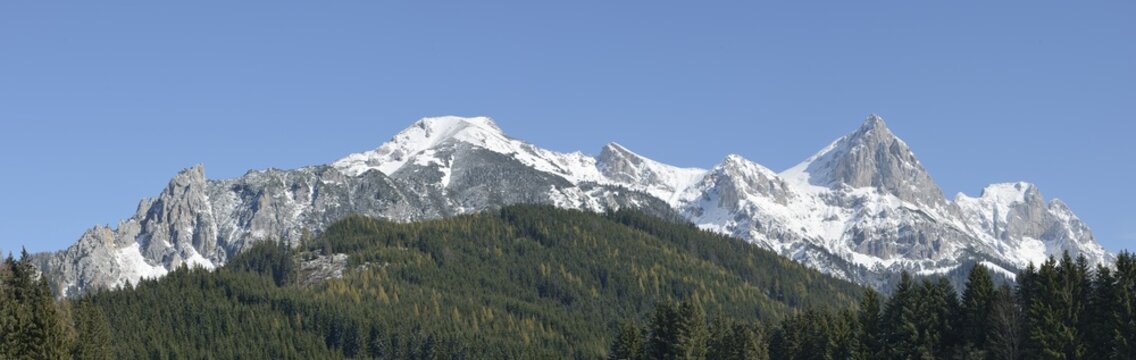 Reichenstein mountain, 2251m, as seen from a meadow near the junction to the Kaiserau valley, Gesaeuse mountain region, Styria, Austria, Europe