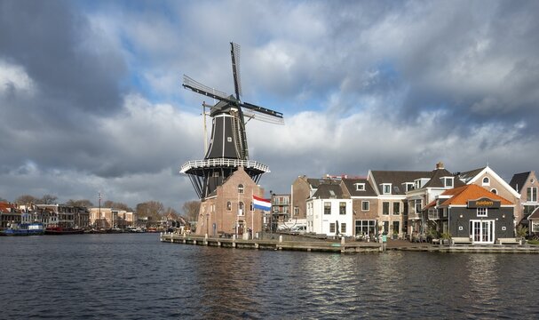 De Adriaan windmill on the river Spaarne, Haarlem, North Holland, The Netherlands
