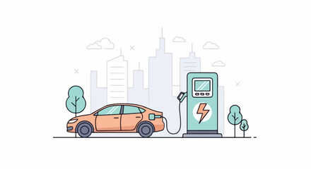Fototapeta premium Electric Car Charging Station City.