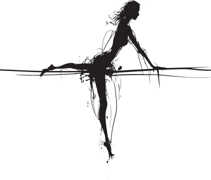 Woman balancing on tightrope with artistic silhouette