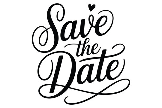 Elegant calligraphy save the date design with heart accent for wedding announcements