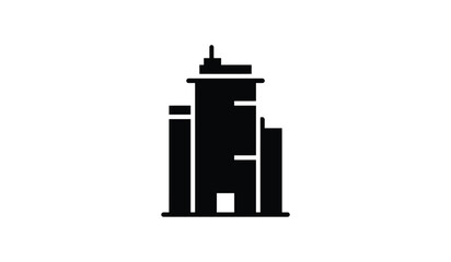 Fototapeta premium Black silhouette of a multi tiered building with a flat roof against a white background silhouette