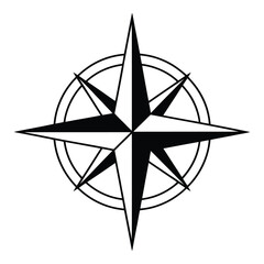 Fototapeta premium Compass rose illustration with circular rings and cardinal directions black and white silhouette