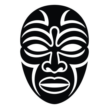 Polynesian mask with traditional tribal patterns black and white silhouette