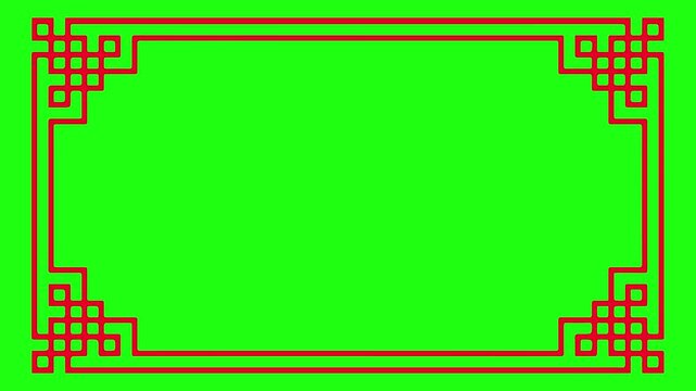 Classic red Chinese pattern border animation on green screen. Cultural design for Asian-themed projects