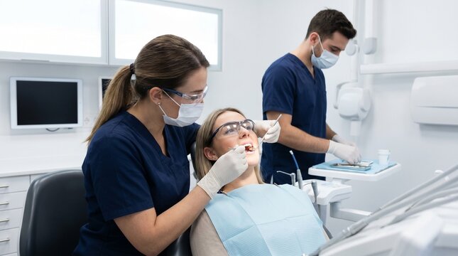 Dental emergency care, Dentist treating patient, Urgent tooth pain, Modern clinic procedure, Oral healthcare support, Clean clinical portrait