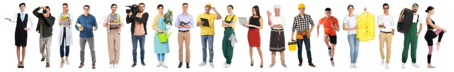 Obraz premium Career choice. People of different professions on white background. Collection of portraits