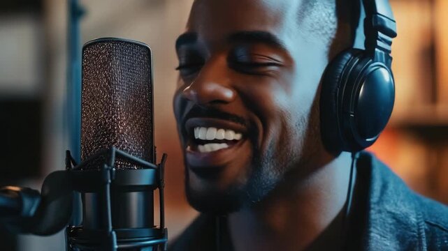 Male singer recording in studio