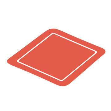 Red square coaster with white border, isolated on white background