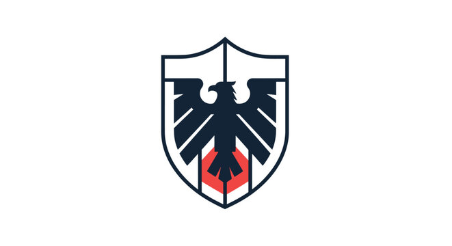 Heraldic Eagle Emblem on Shield with Red Geometric Detail, Vector Graphic