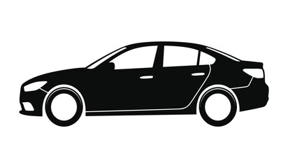 Obraz premium Side view of a modern sedan car in black and white silhouette
