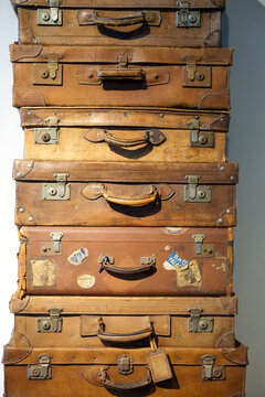 Stack of vintage leather suitcases