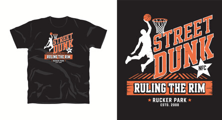Fototapeta premium Rucker Park street dunk basketball graphic for urban sports t-shirt design.
