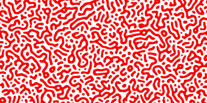 Abstract seamless pattern with red organic turing shapes on a white background.