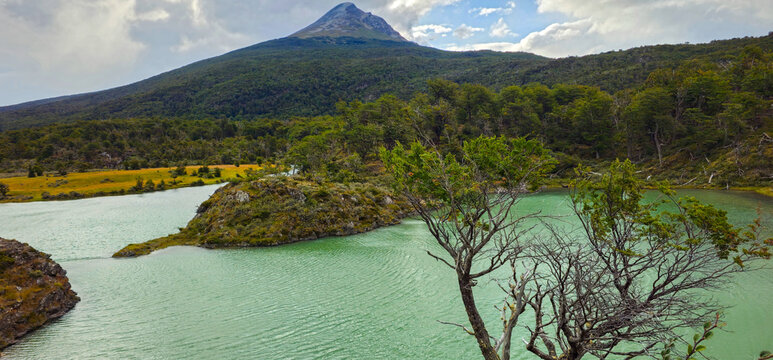 Laguna Verde Emerald Waters and Subantarctic Forest in Tierra del Fuego National Park