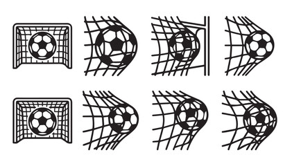 Fototapeta premium Soccer ball entering net in sequence on white background with clean lines