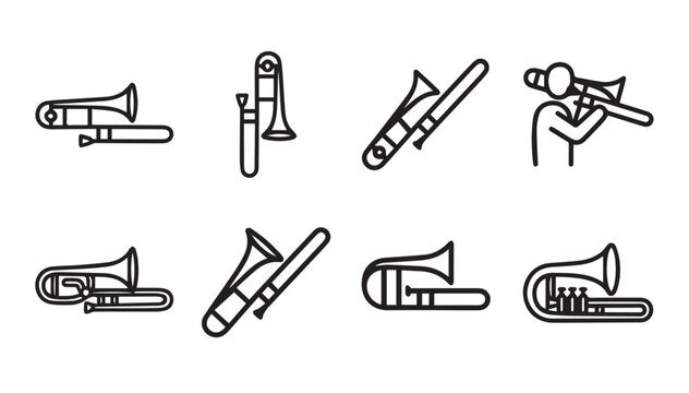 Trombone illustrations in clean line art style for musical concepts and design