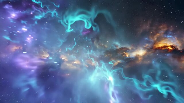 Vibrant cosmic nebula with swirling gases and distant stars in deep space