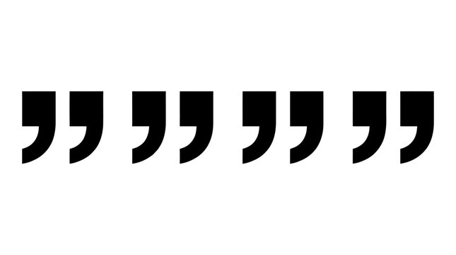 Row of five bold black double quotation marks symbols on a white background