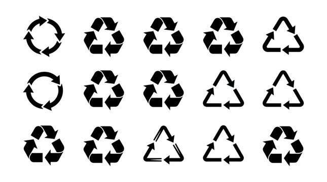 Recycle symbols collection with recycling environment sustainability triangle