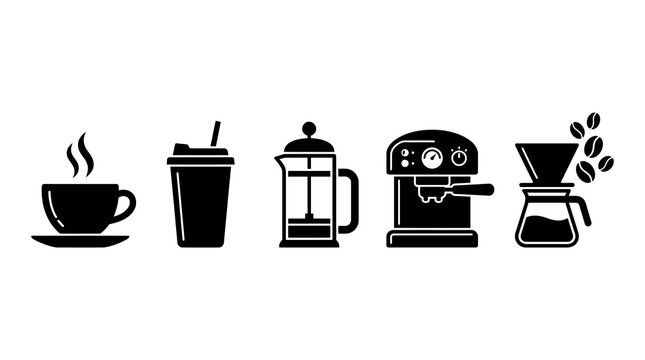 Coffee making icons espresso machine french press pour over with espresso
