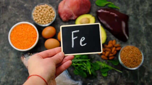 Foods that contain iron. Selective focus.