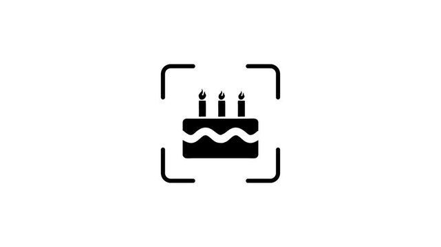Animation of laser scanner detecting birthday cake icon for digital identification.
