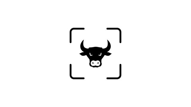 Bull head icon appearing in scanner frame with scanning laser animation for biometric identification and digital security.