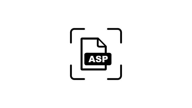 Animation of digital asp file format scanning process with green laser light beam on white background.
