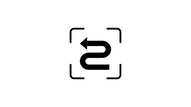 Continuous motion graphic illustration of arrow scanning inside rectangular frame on white background.