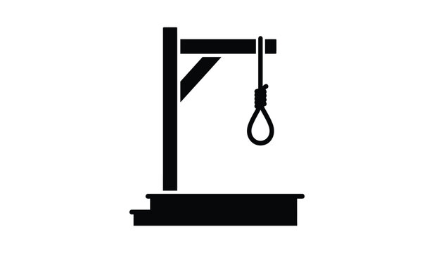 gallows silhouette with rope and platform against a white background silhouette