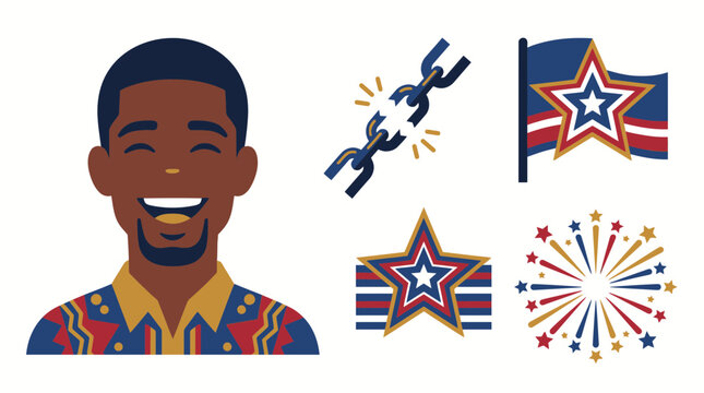 Joyful Man and Juneteenth Symbols