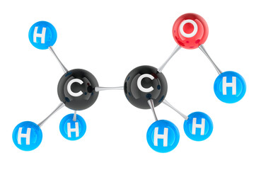 Fototapeta premium Ethanol molecule model C2H5OH. 3D rendering