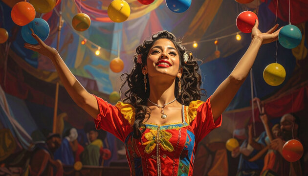 Joyful circus performer celebrating festivity