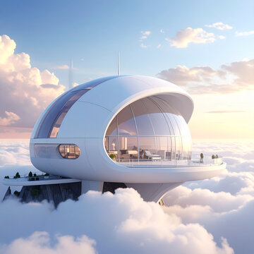 Futuristic building above the clouds