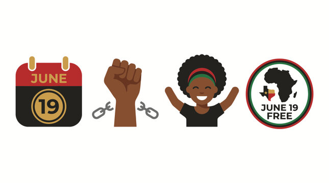 Juneteenth Celebration Icons Featuring Freedom and Unity