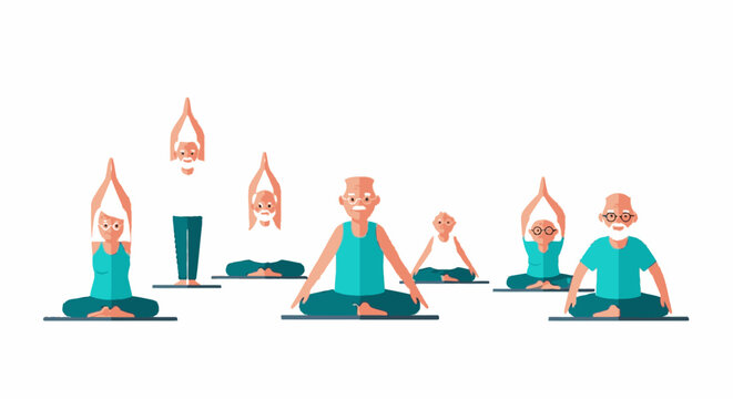 People practicing yoga in various poses on mats together