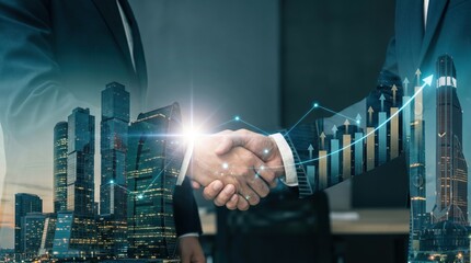 Businessman shake hand with partner to celebration partnership and business deal for business merger and acquisition, Business cooperation, Investment and finance, Successful business