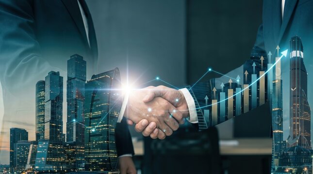 Businessman shake hand with partner to celebration partnership and business deal for business merger and acquisition, Business cooperation, Investment and finance, Successful business