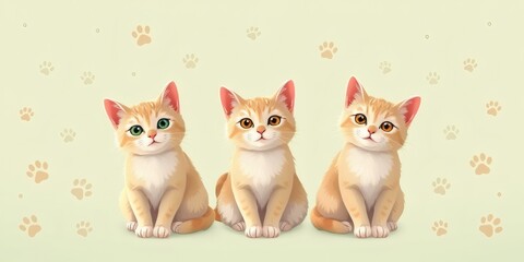 Fototapeta premium Cute cat themed background with soft light green color palette, featuring elegant playful cats, subtle paw patterns, minimalist decorative elements, and smooth pastel gradients.