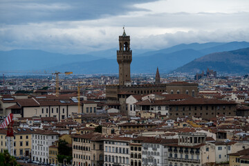 Obraz premium Palazzo Vecchio tower over Florence rooftops, Tuscany