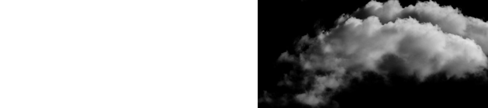 Dramatic night sky with fluffy white clouds, dark background