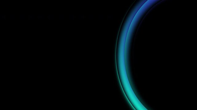 Futuristic neon fractal glass effect background featuring a smooth, glowing ring curve with blue and teal gradients against a deep black backdrop. Ideal for technology and futuristic concepts.