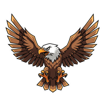 Bald eagle mascot logo with spread wings on white background